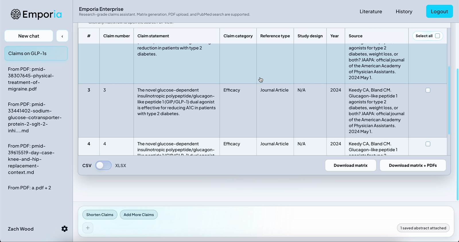 Claims matrix demo preview