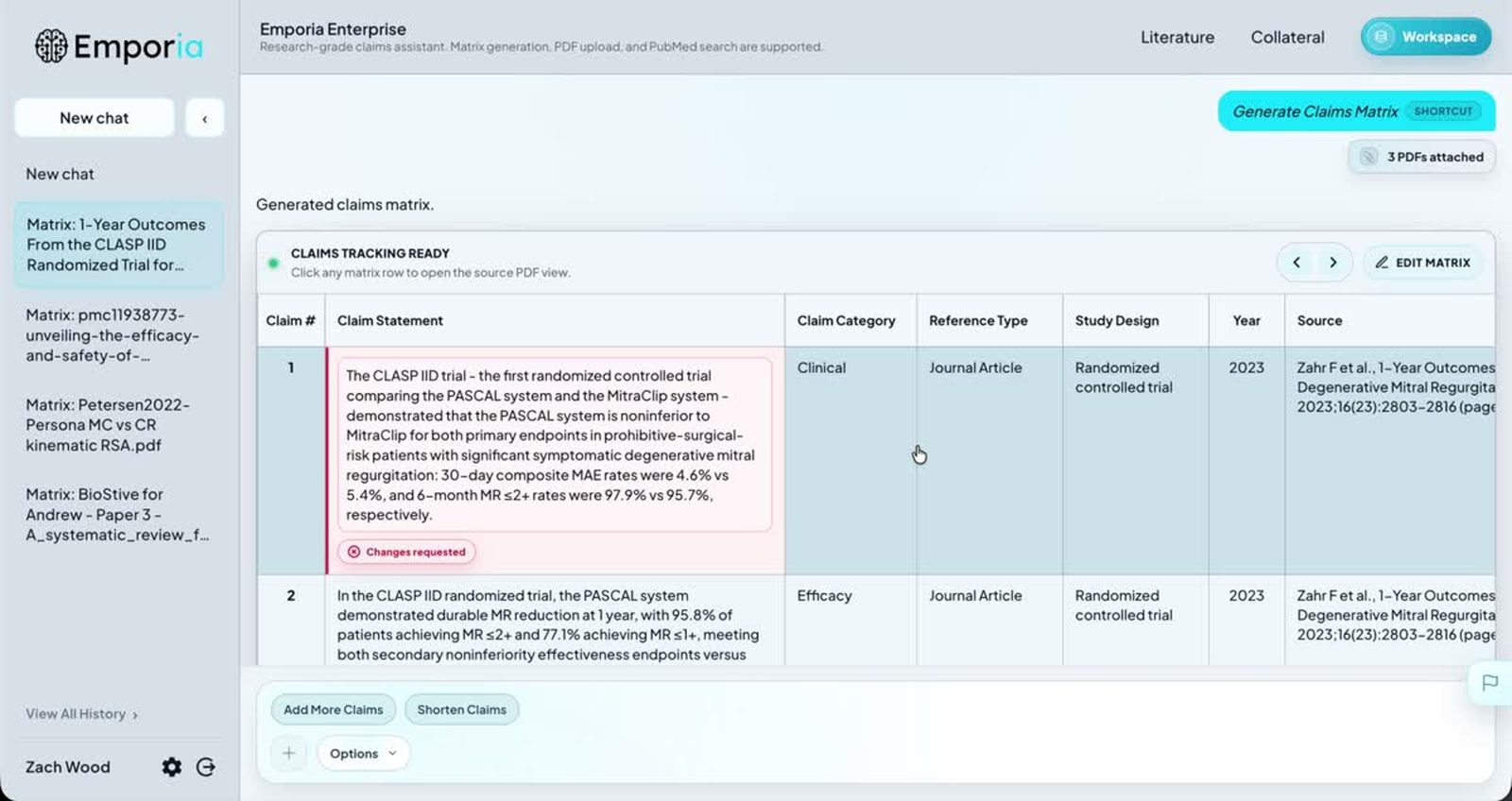 Claims matrix workflow demo preview