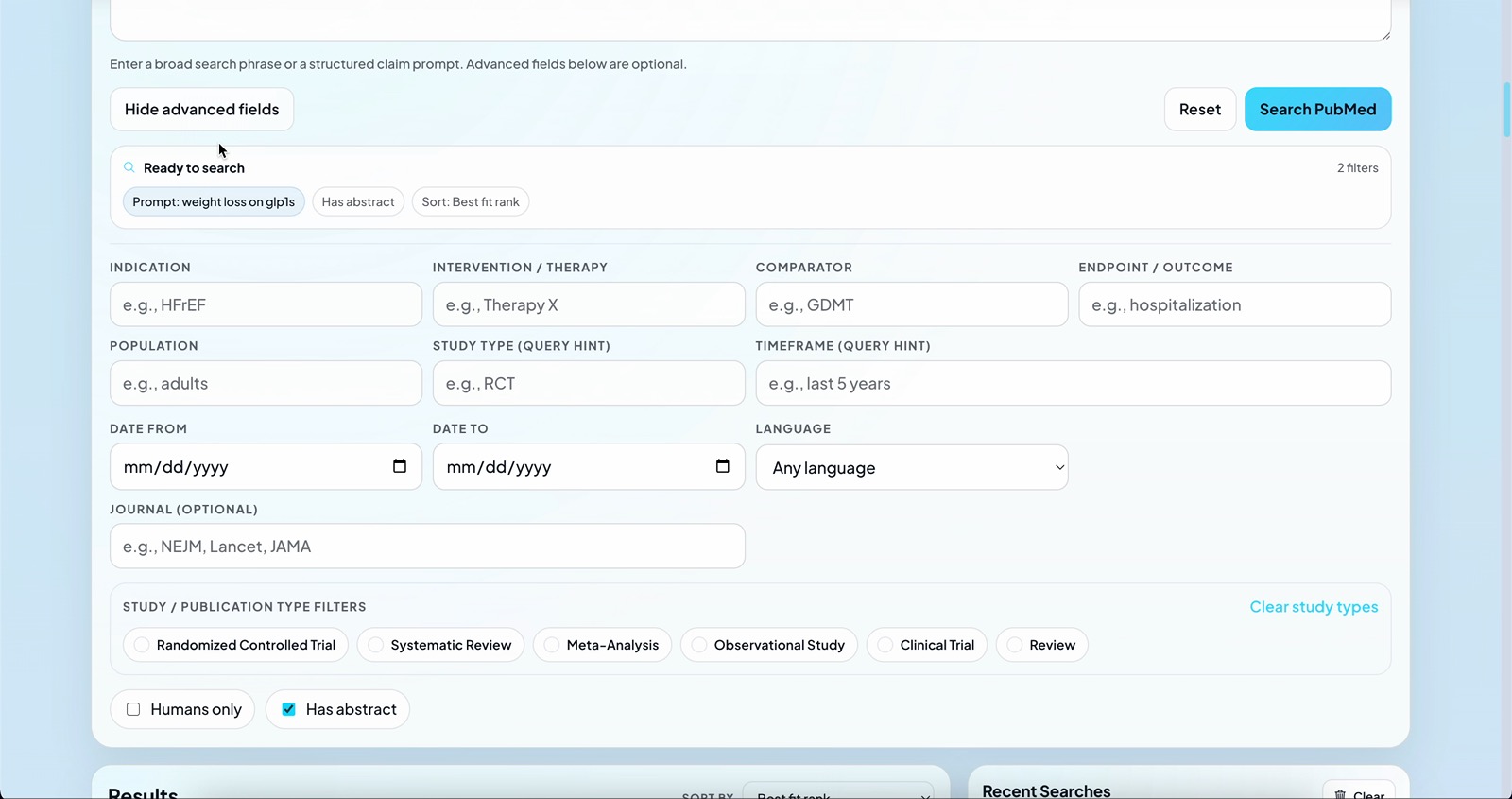 Literature search workflow demo preview